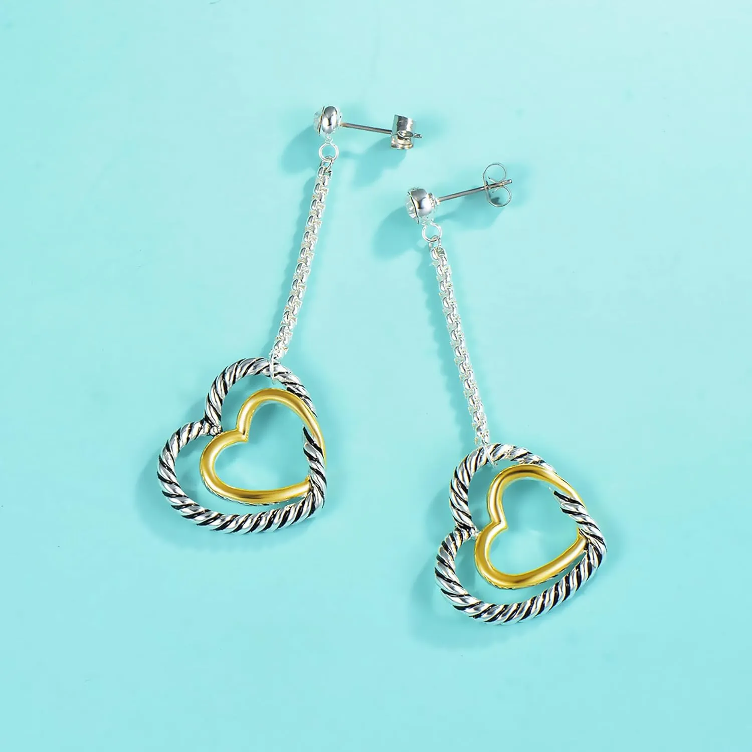 UNY Dangle Earring Designer Brand Inspired Jewelry Multi Hoops Twisted Cable Wire 2 Tone Christmas Gift