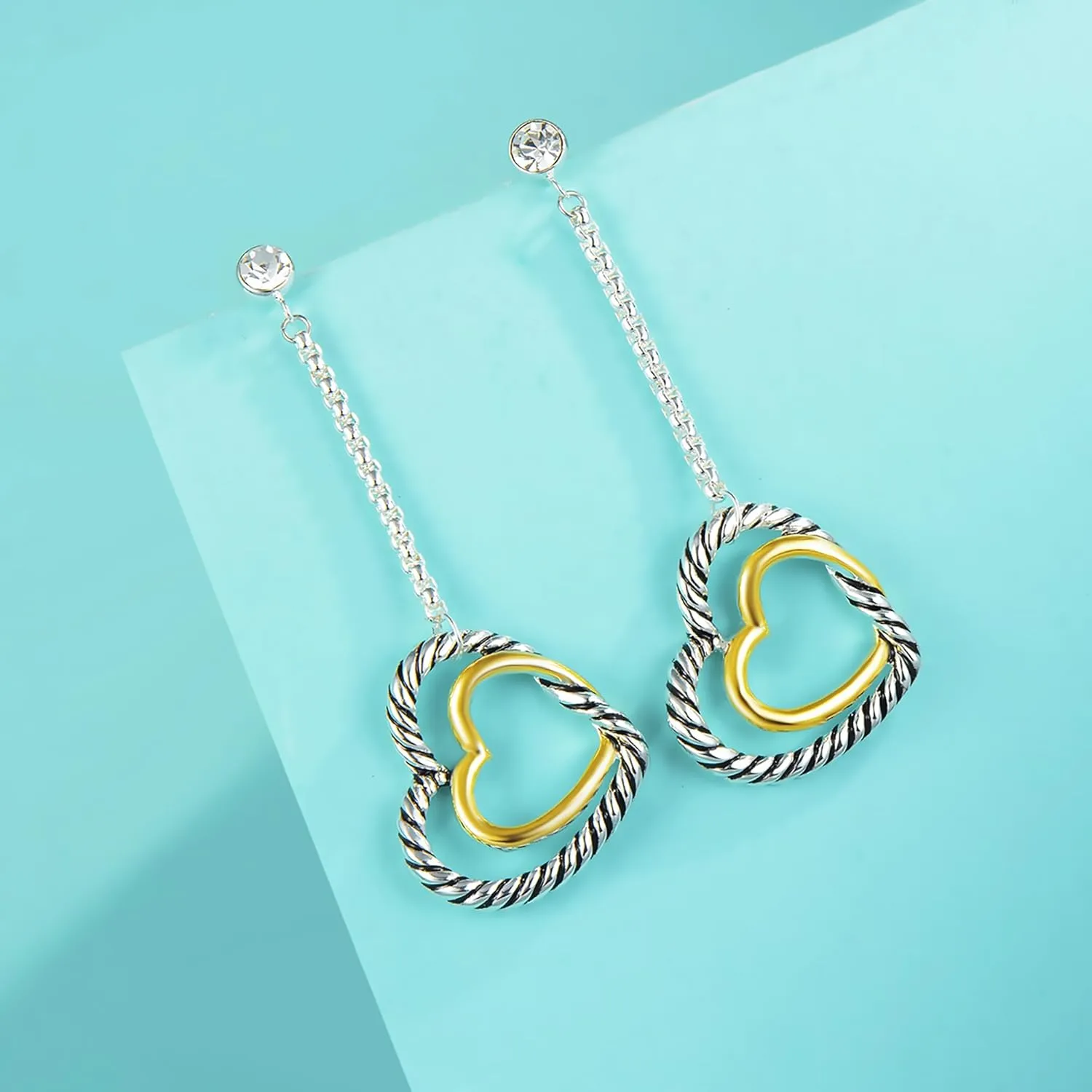 UNY Dangle Earring Designer Brand Inspired Jewelry Multi Hoops Twisted Cable Wire 2 Tone Christmas Gift
