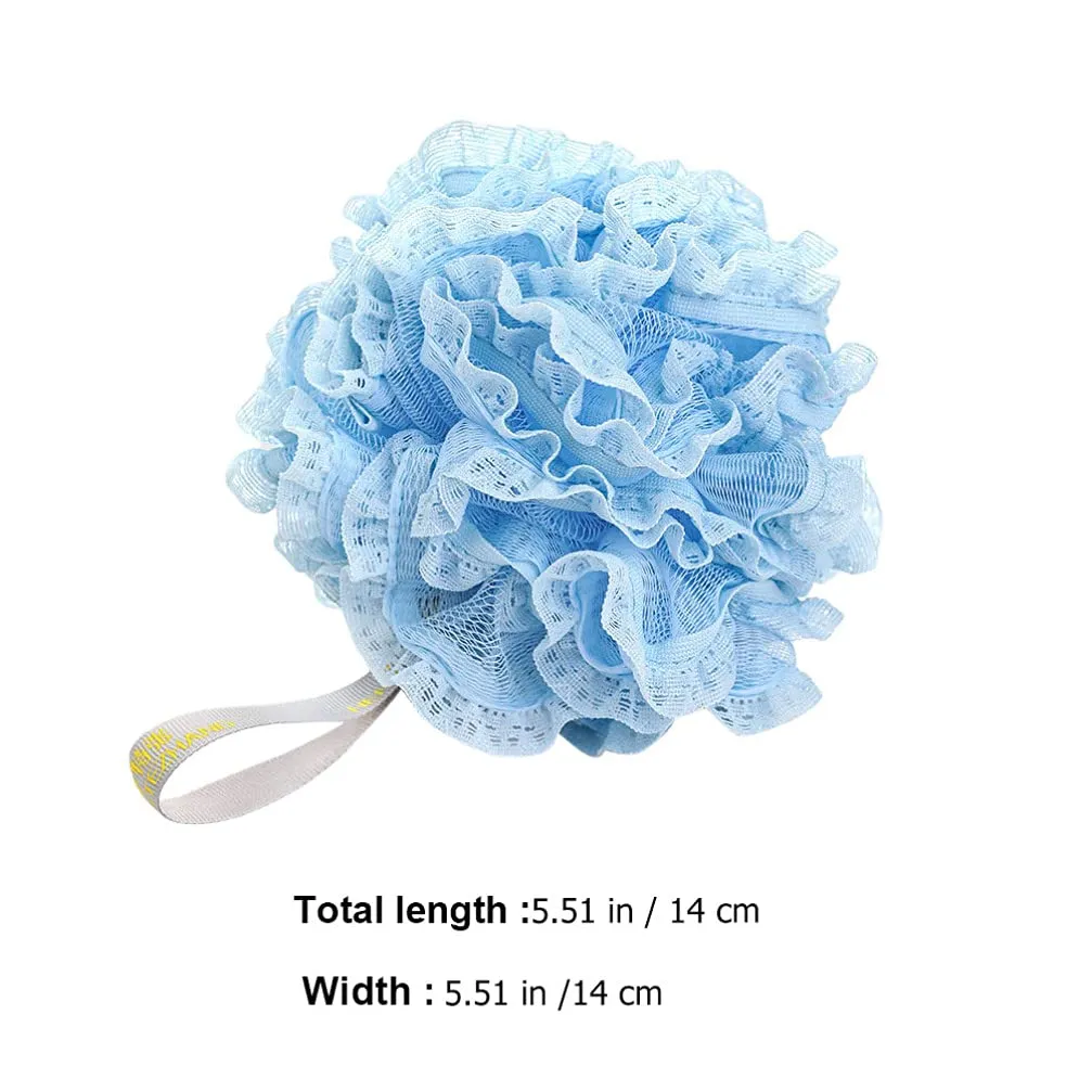 Uonlytech Mens Body Scrubber 3Pcs Large Lace Bath Flower Rich Foaming Mesh Shower Soft and Cute Hanging Bath Shower Sponge Loofah Balls for Bathroom Blue Cleaning Sponge