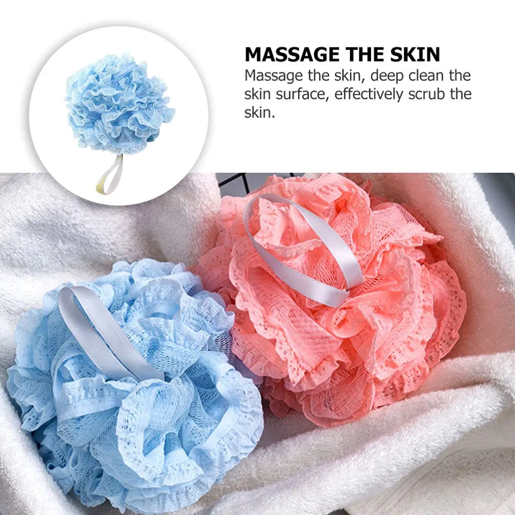 Uonlytech Mens Body Scrubber 3Pcs Large Lace Bath Flower Rich Foaming Mesh Shower Soft and Cute Hanging Bath Shower Sponge Loofah Balls for Bathroom Blue Cleaning Sponge