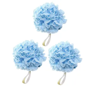 Uonlytech Mens Body Scrubber 3Pcs Large Lace Bath Flower Rich Foaming Mesh Shower Soft and Cute Hanging Bath Shower Sponge Loofah Balls for Bathroom Blue Cleaning Sponge