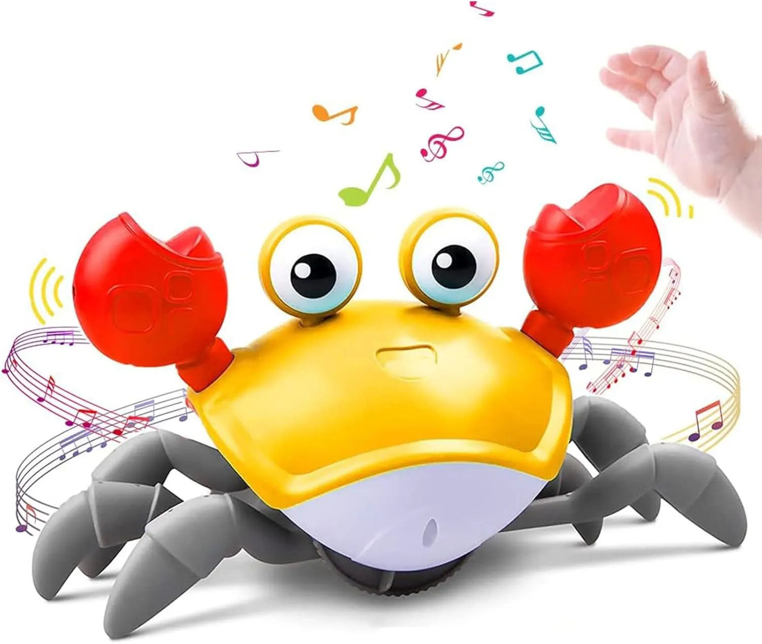 Upgraded Crawling Crab Baby Toy - Electric Sensing Toy - Fun Interactive Dancing Walking Moving Toy, Babies Sensory Induction Crabs with Music & Lights for 3  Years (Orange)