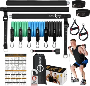 Upgraded Pilates Bar Kit – 39” Adjustable Exercise Equipment for Men, Women with 6X 20, 30, 40 lbs Resistance Bands with Adjustment Buckle – Pilates Equipment for Home Workouts for All Fitness Levels