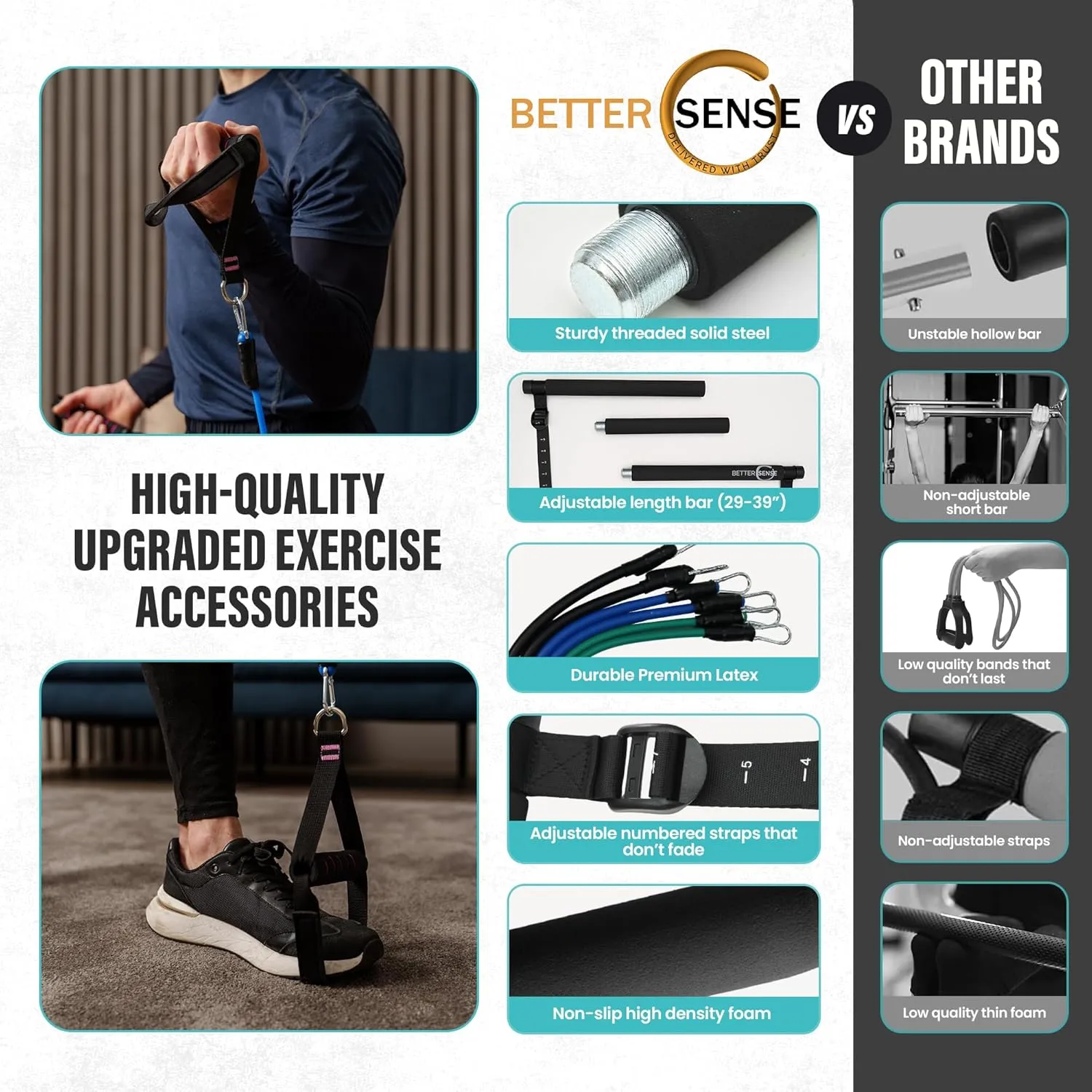 Upgraded Pilates Bar Kit – 39” Adjustable Exercise Equipment for Men, Women with 6X 20, 30, 40 lbs Resistance Bands with Adjustment Buckle – Pilates Equipment for Home Workouts for All Fitness Levels