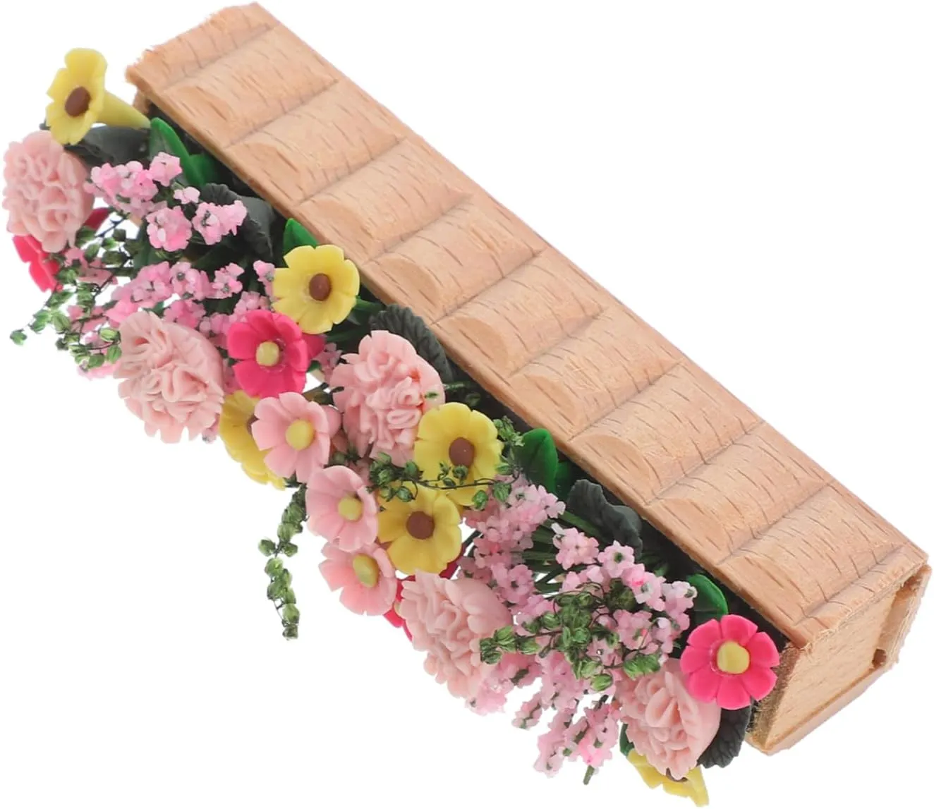 Vaguelly Miniature Flower Beds Plants Realistic Long Wooden Flower Pot Fairy Garden Ornament for Dollhouse Decoration and DIY Model House Accessories