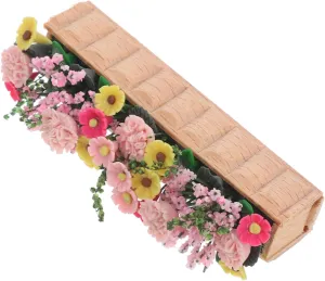 Vaguelly Miniature Flower Beds Plants Realistic Long Wooden Flower Pot Fairy Garden Ornament for Dollhouse Decoration and DIY Model House Accessories