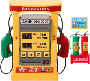 Vaguelly Toys Gas Station Model Toy Gas Station Playset Mini Gas Pump Simulation Gas Station Toy Set for Kids,with Gas Card and Fire Resoue,Yellow