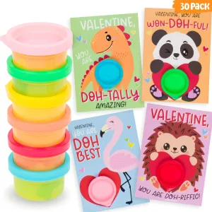 Valentines Day Gifts for Kids -30 Pack Valentines Cards with Playdough for Toddlers Girls Boys Classroom Exchange, Valentines Playdoh Party Favors for Kids School