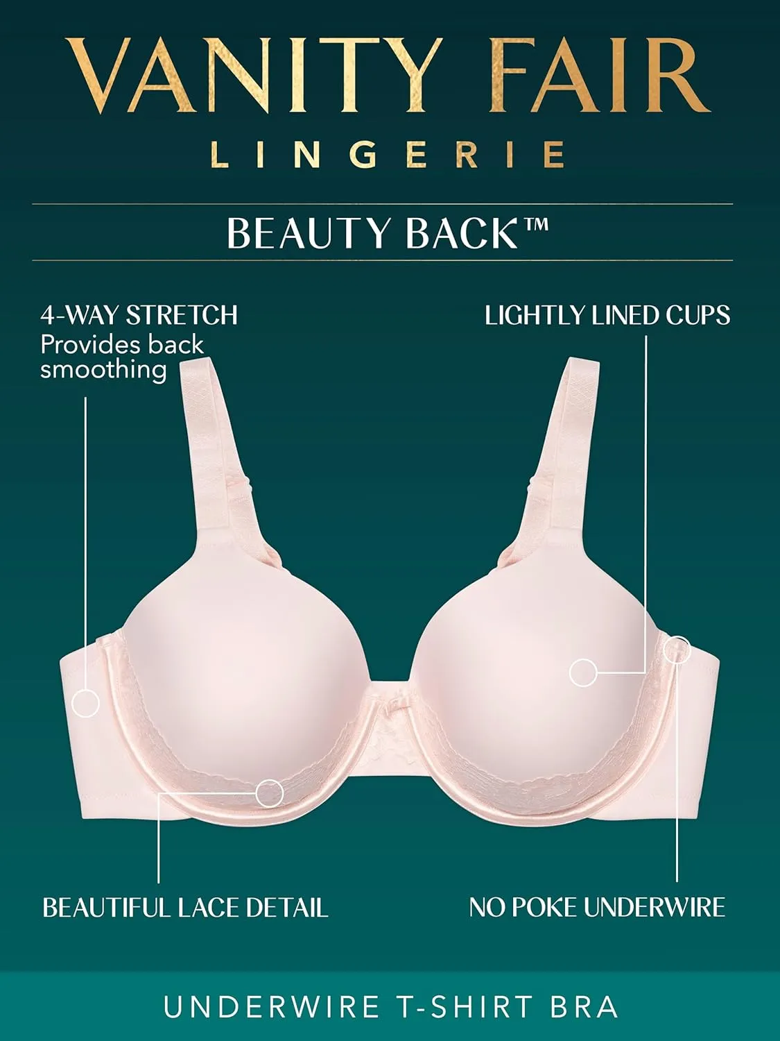 Vanity Fair Women's Beauty Back Full Figure Underwire Smoothing Bra with Lace