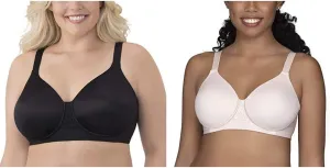 Vanity Fair Women's Beauty Back Full Figure Wirefree Bra (71380-Fashion Colors), 2 Pack-Black/Quartz, 40DD