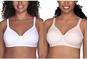 Vanity Fair Women's Beauty Back Full Figure Wirefree Bra (71380-Fashion Colors), 2 Pack-White/Quartz, 40DD
