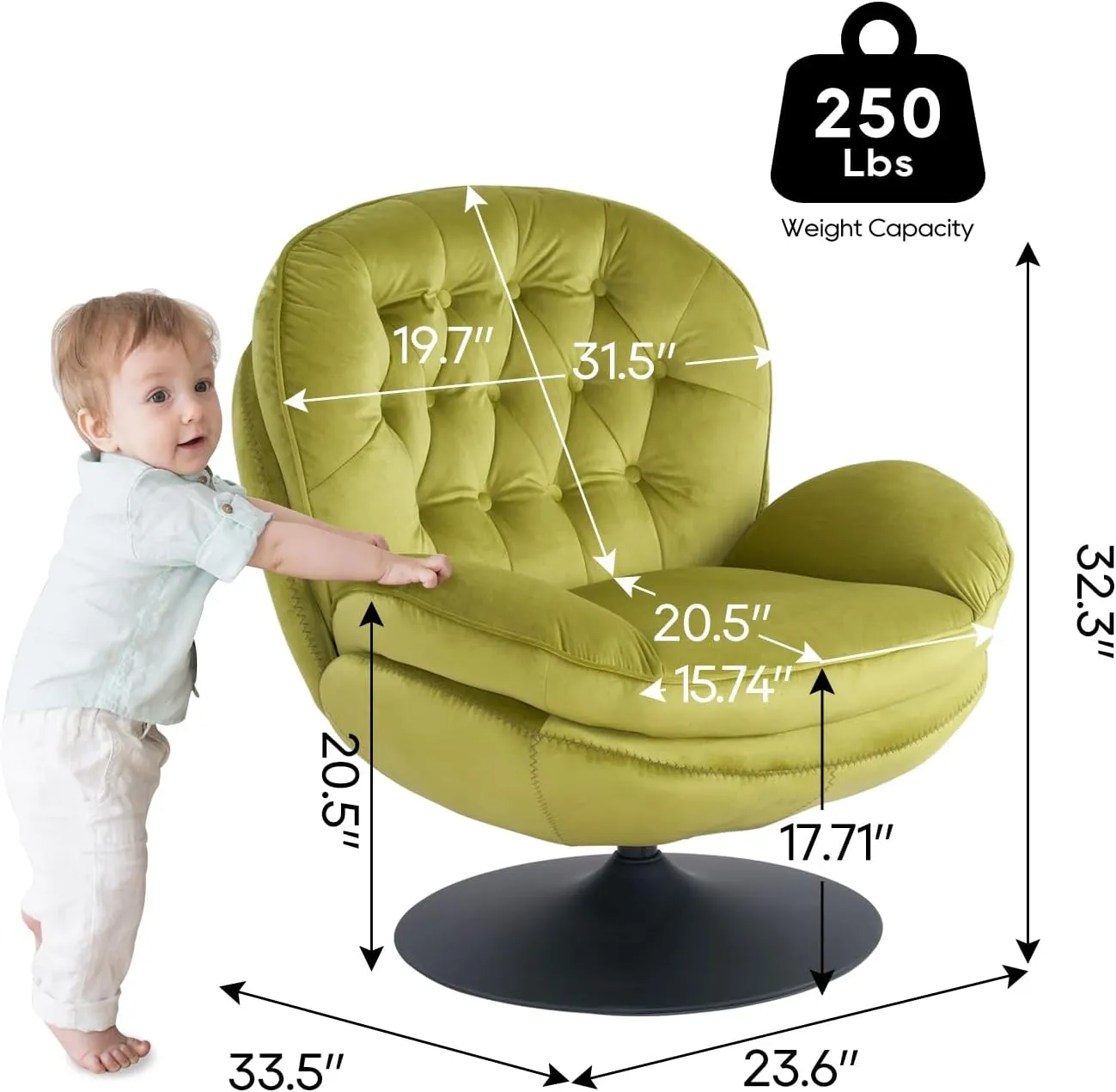 Velvet Swivel Accent Chair with Ottoman Set,Modern Tufted Armchair with Footrest for Living room,Reading TV Chair for adult,Comfy Chaise Lounge Chairs with 360 Degree Swiveling for bedroom,Olive Green