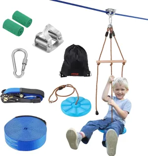 VEVOR Zip line Kits for Backyard，52ft Zip line Kit for Kids and Adult Up to 330 lb, Included Swing Seat, Ziplines Brake, and Steel Trolley, Outdoor Playground Equipment