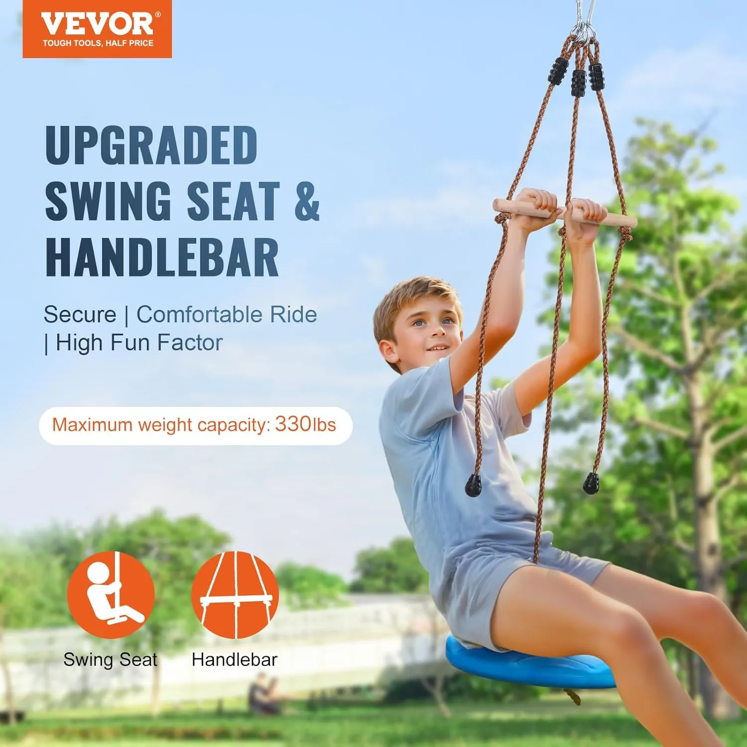 VEVOR Zip line Kits for Backyard，52ft Zip line Kit for Kids and Adult Up to 330 lb, Included Swing Seat, Ziplines Brake, and Steel Trolley, Outdoor Playground Equipment