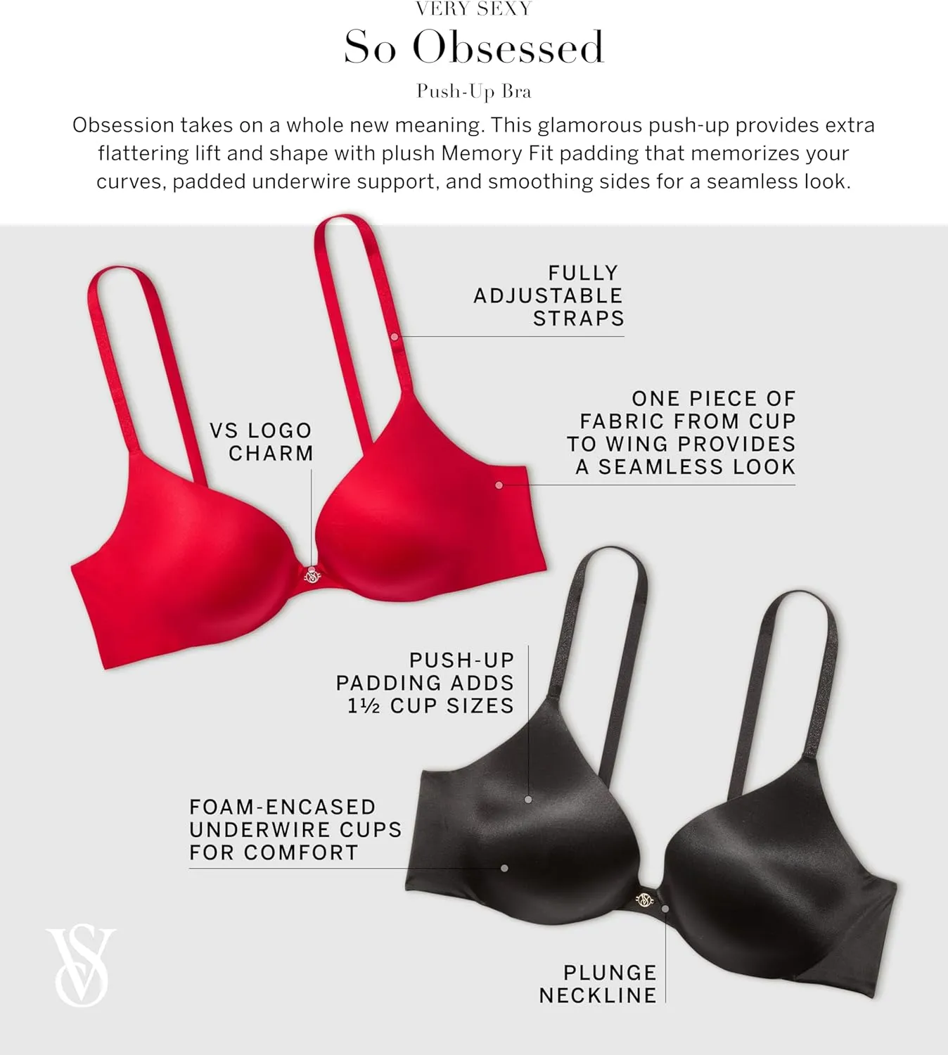 Victoria's Secret Women's Very Sexy So Obsessed Push Up Bra, Bras for Women (32A-38DD)
