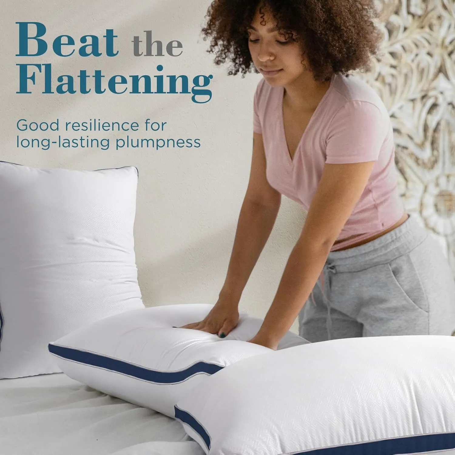 viewstar Pillows Queen Size Set of 2, Hotel Quality Cooling Down Alternative Gusseted Bed Pillows for Side, Back, or Stomach Sleepers, Navy