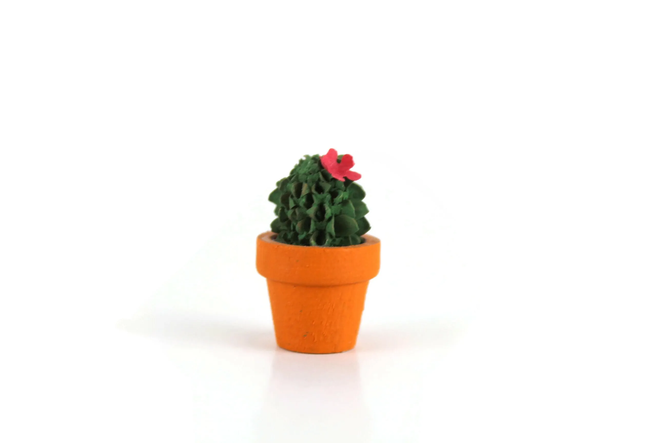 Vintage 1:12 Miniature Dollhouse Cactus Plant with Pink Flower in Terracotta Pot