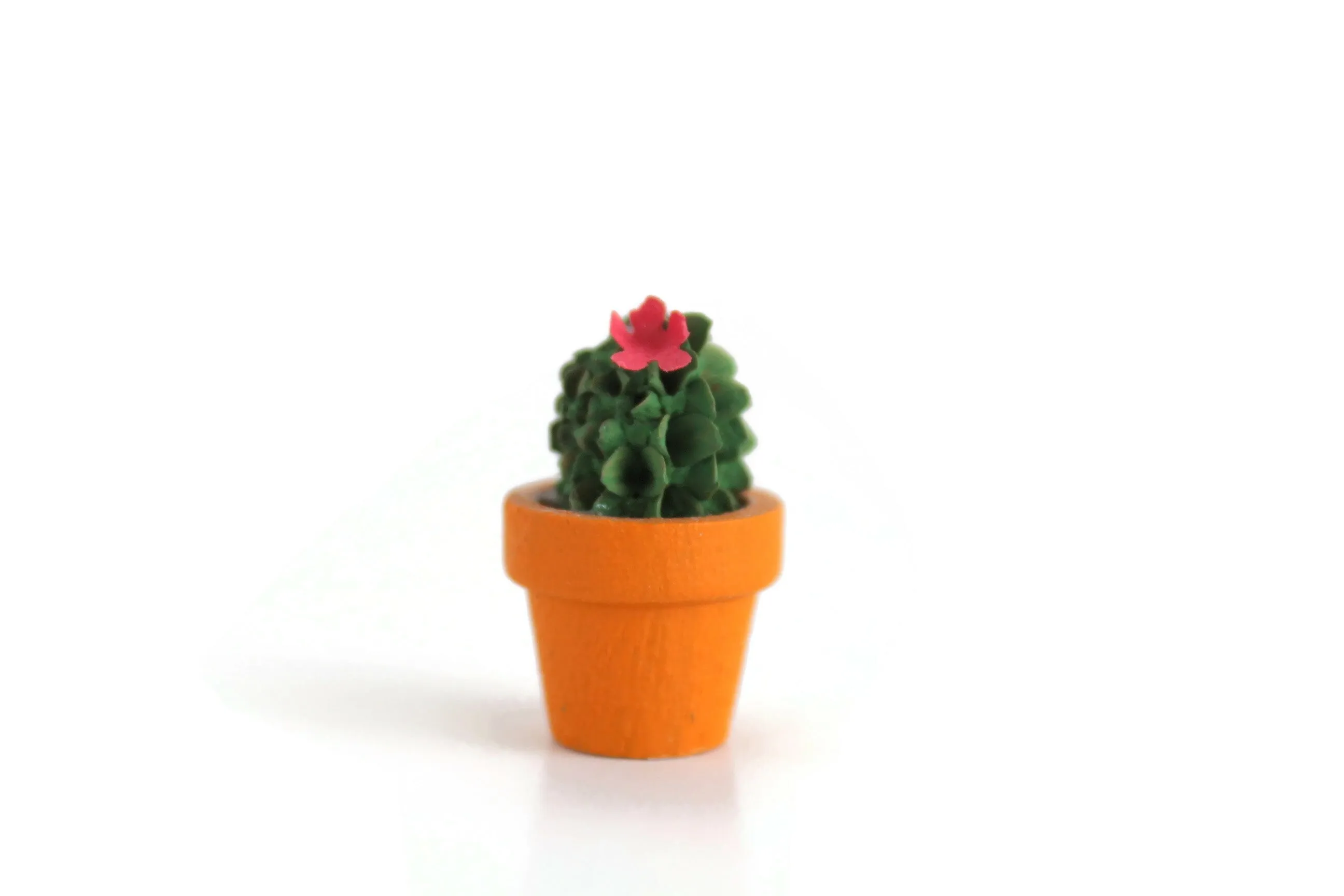 Vintage 1:12 Miniature Dollhouse Cactus Plant with Pink Flower in Terracotta Pot