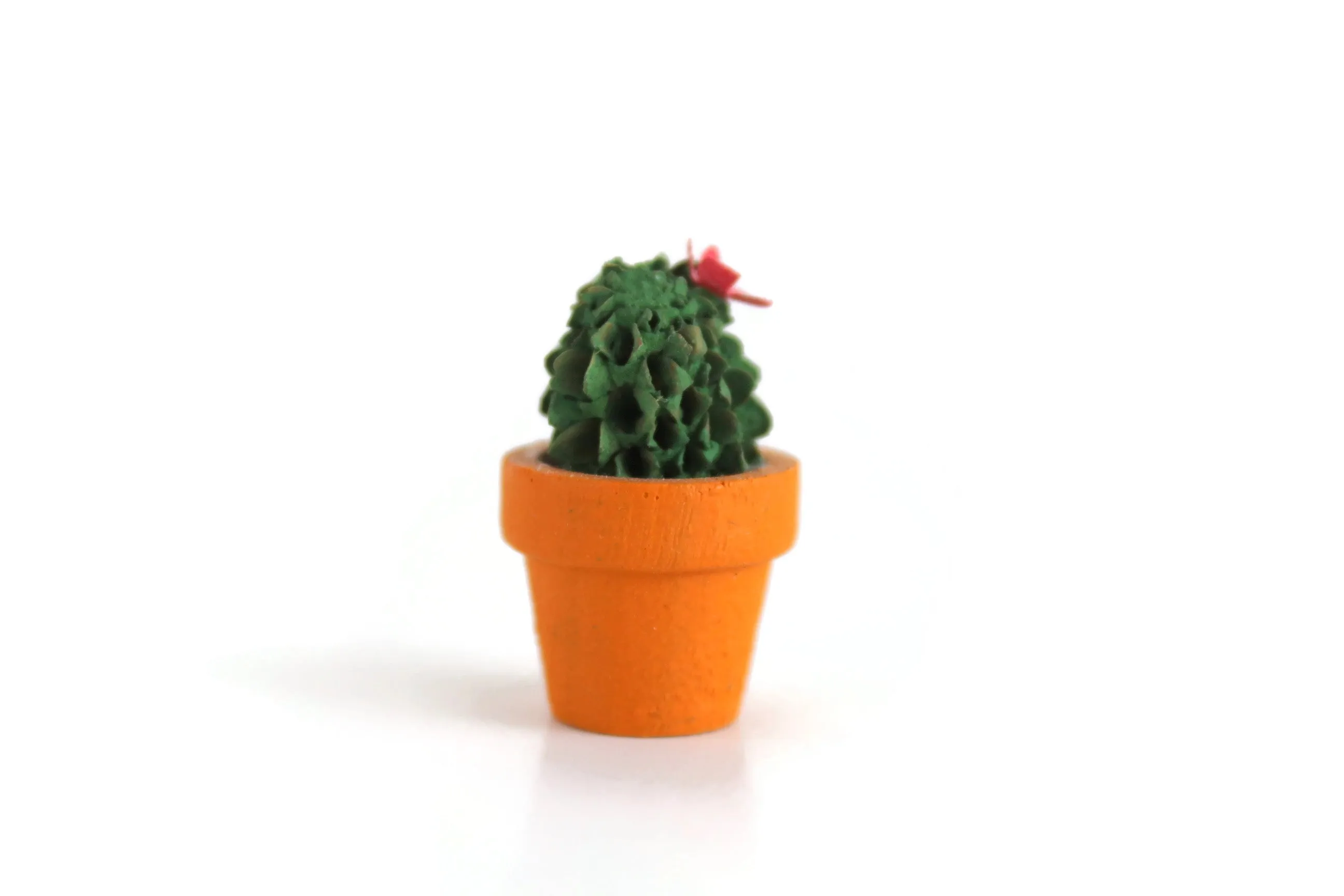 Vintage 1:12 Miniature Dollhouse Cactus Plant with Pink Flower in Terracotta Pot