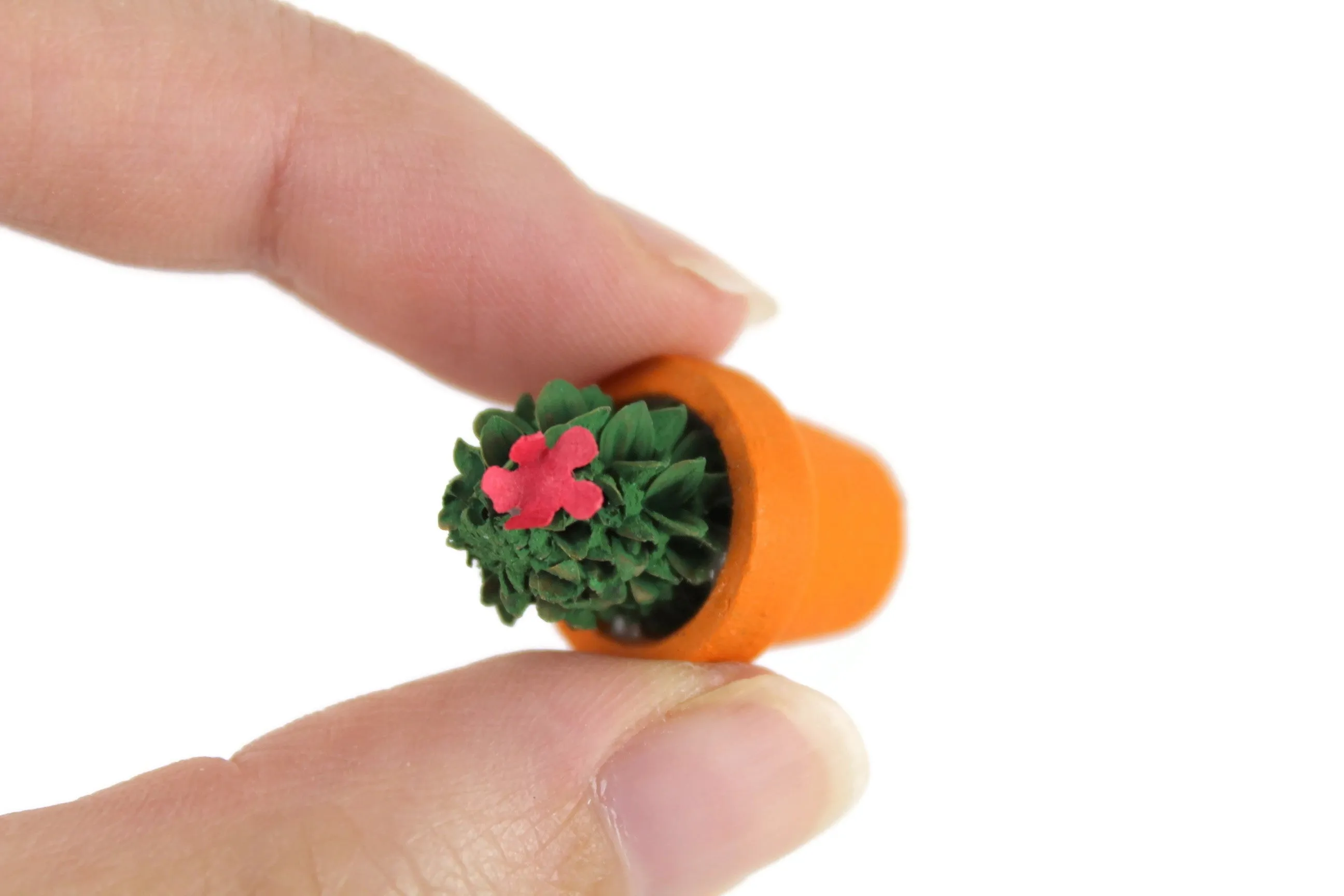 Vintage 1:12 Miniature Dollhouse Cactus Plant with Pink Flower in Terracotta Pot