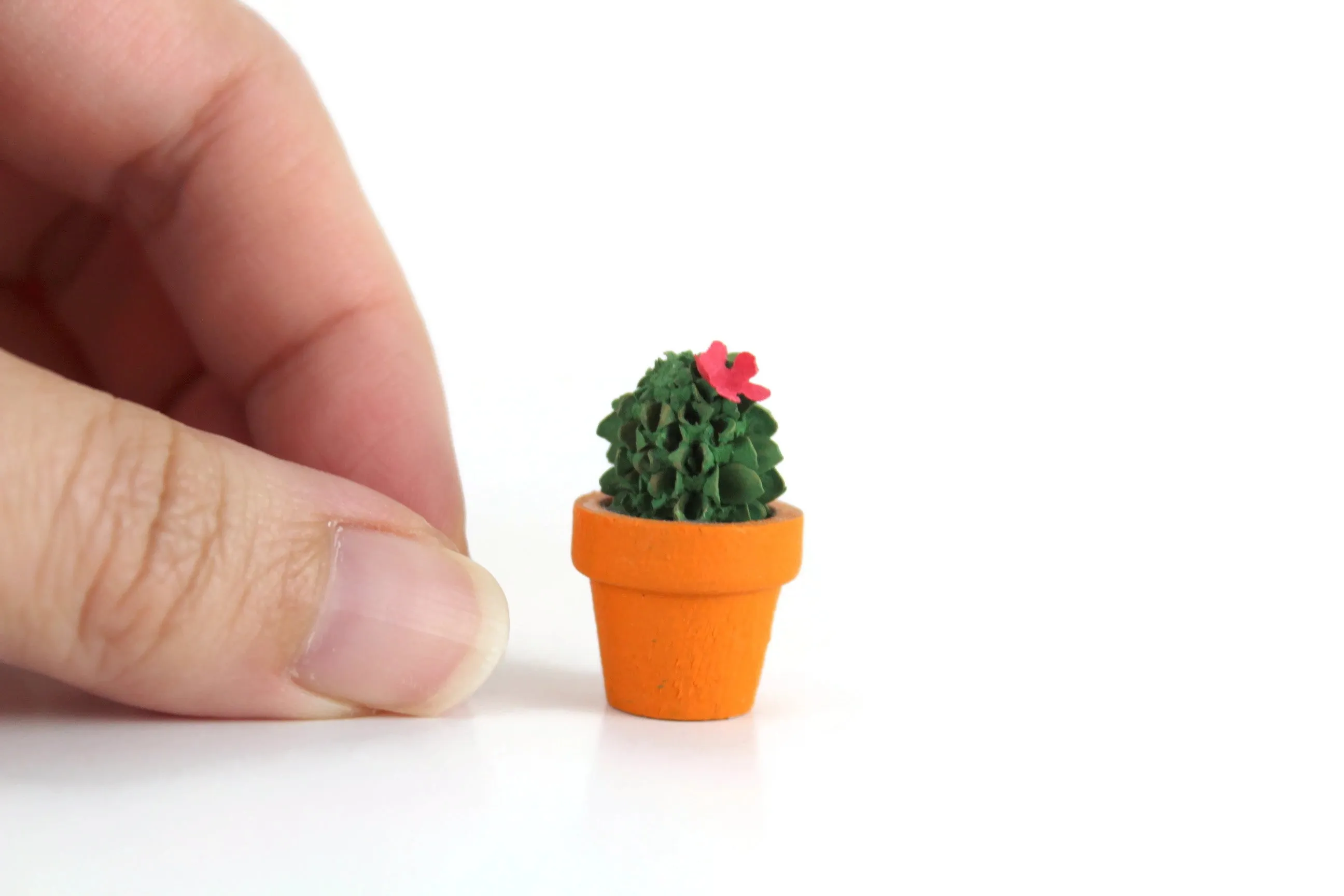 Vintage 1:12 Miniature Dollhouse Cactus Plant with Pink Flower in Terracotta Pot
