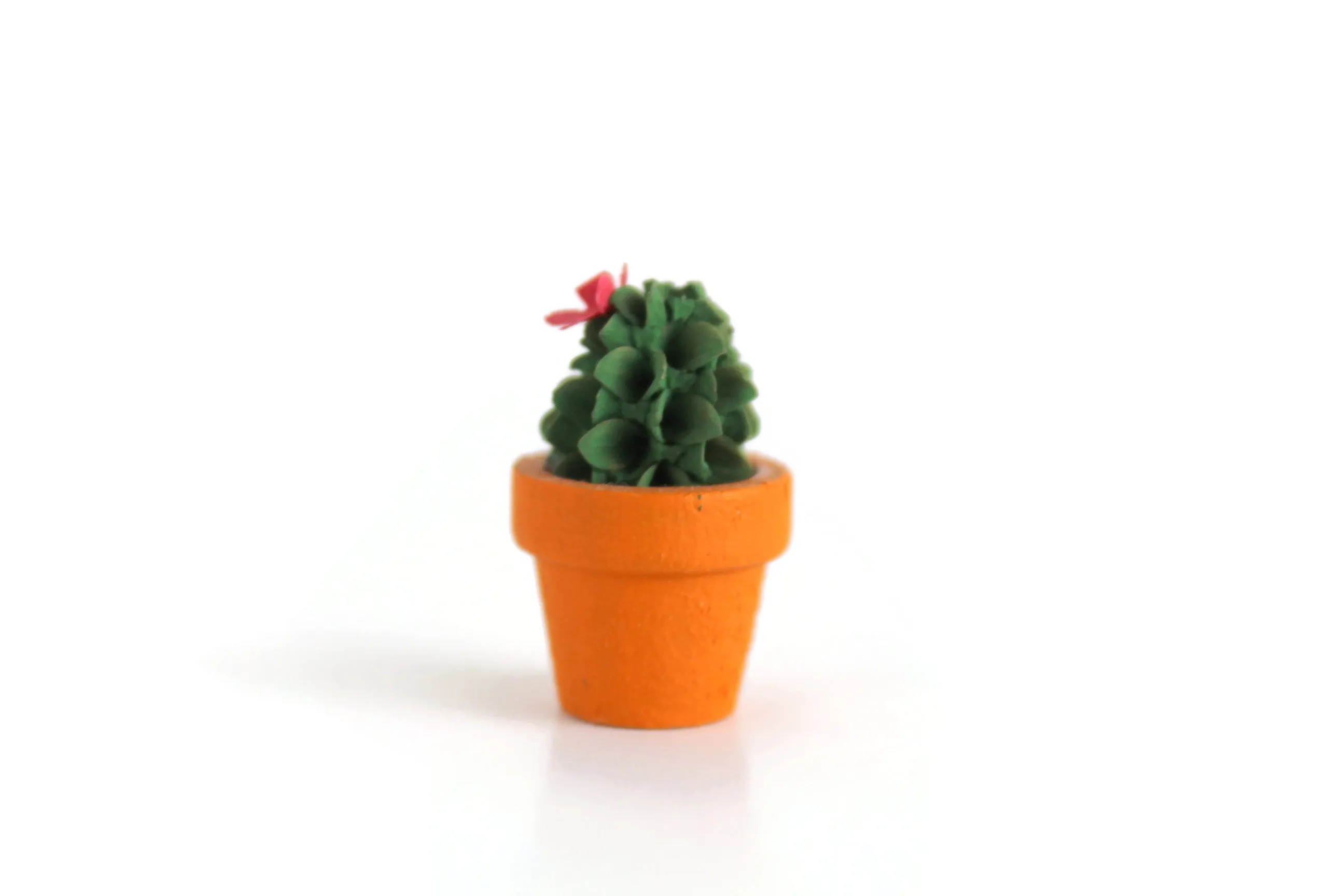 Vintage 1:12 Miniature Dollhouse Cactus Plant with Pink Flower in Terracotta Pot
