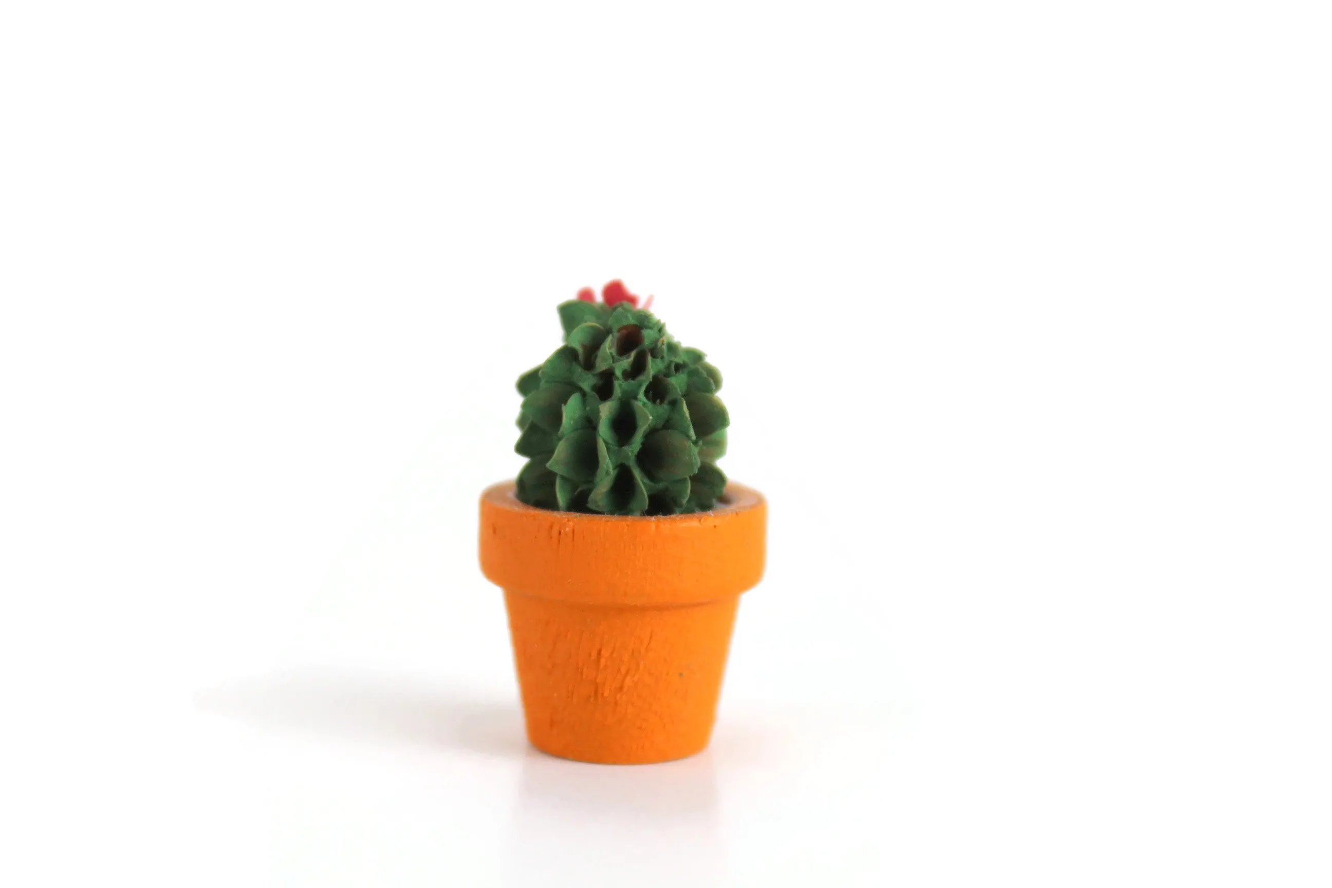 Vintage 1:12 Miniature Dollhouse Cactus Plant with Pink Flower in Terracotta Pot