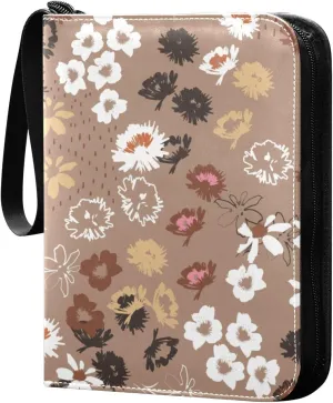 Vintage-colorful-flowers Card Collector Holder for Collectible Boys Girls Game Sports Cards MTG TCG, 4 Pockets Trading Card Folder Zip Card Binder