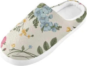 Vintage Floral Womens Mens Cozy Fuzzy Slippers, Soft Warm Lightweight Memory Foam Anti-Slip House Indoor Outdoor Slippers