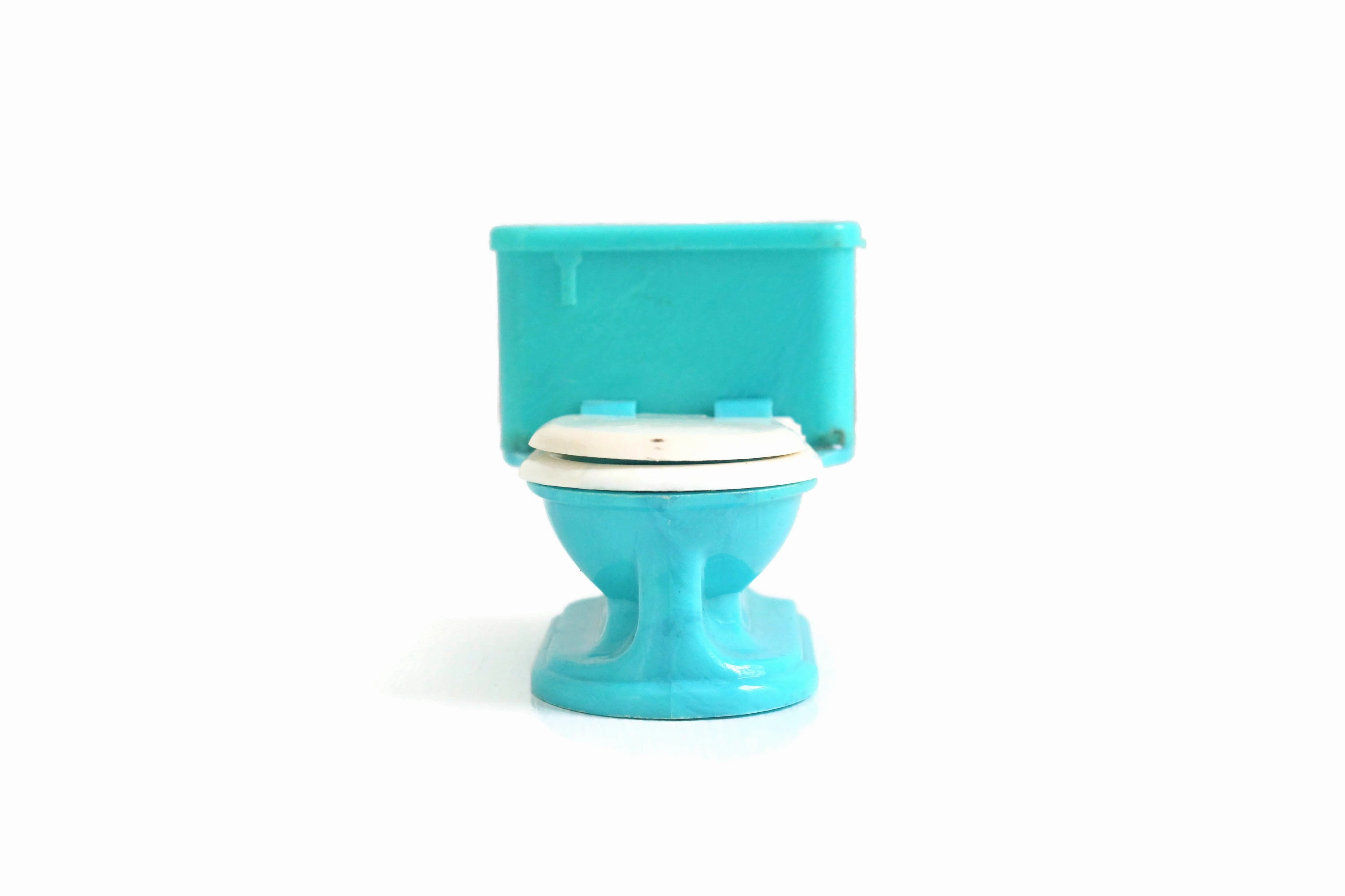 Vintage 1:12 Miniature Dollhouse Blue Plastic Toilet by Plasco