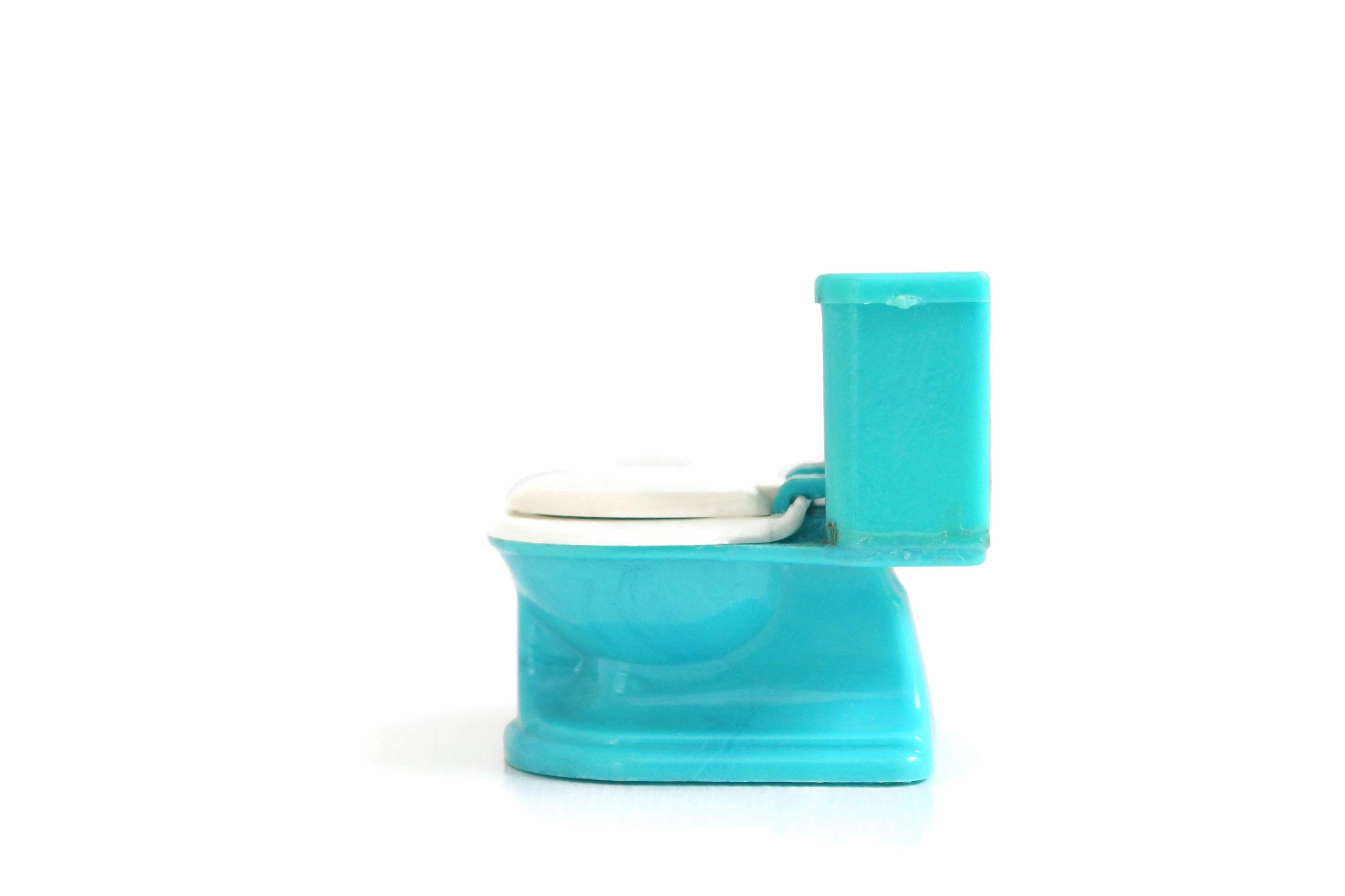 Vintage 1:12 Miniature Dollhouse Blue Plastic Toilet by Plasco