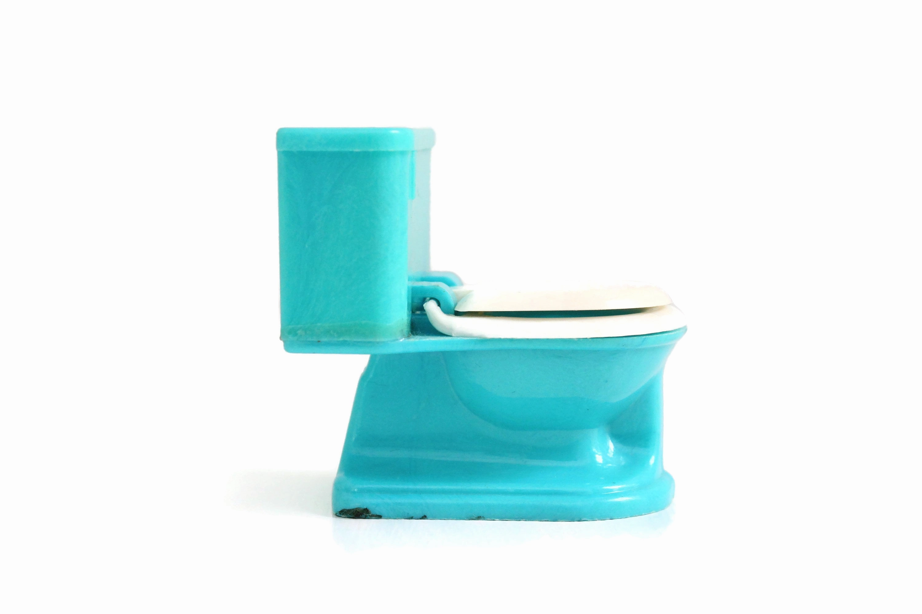 Vintage 1:12 Miniature Dollhouse Blue Plastic Toilet by Plasco