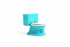 Vintage 1:12 Miniature Dollhouse Blue Plastic Toilet by Plasco