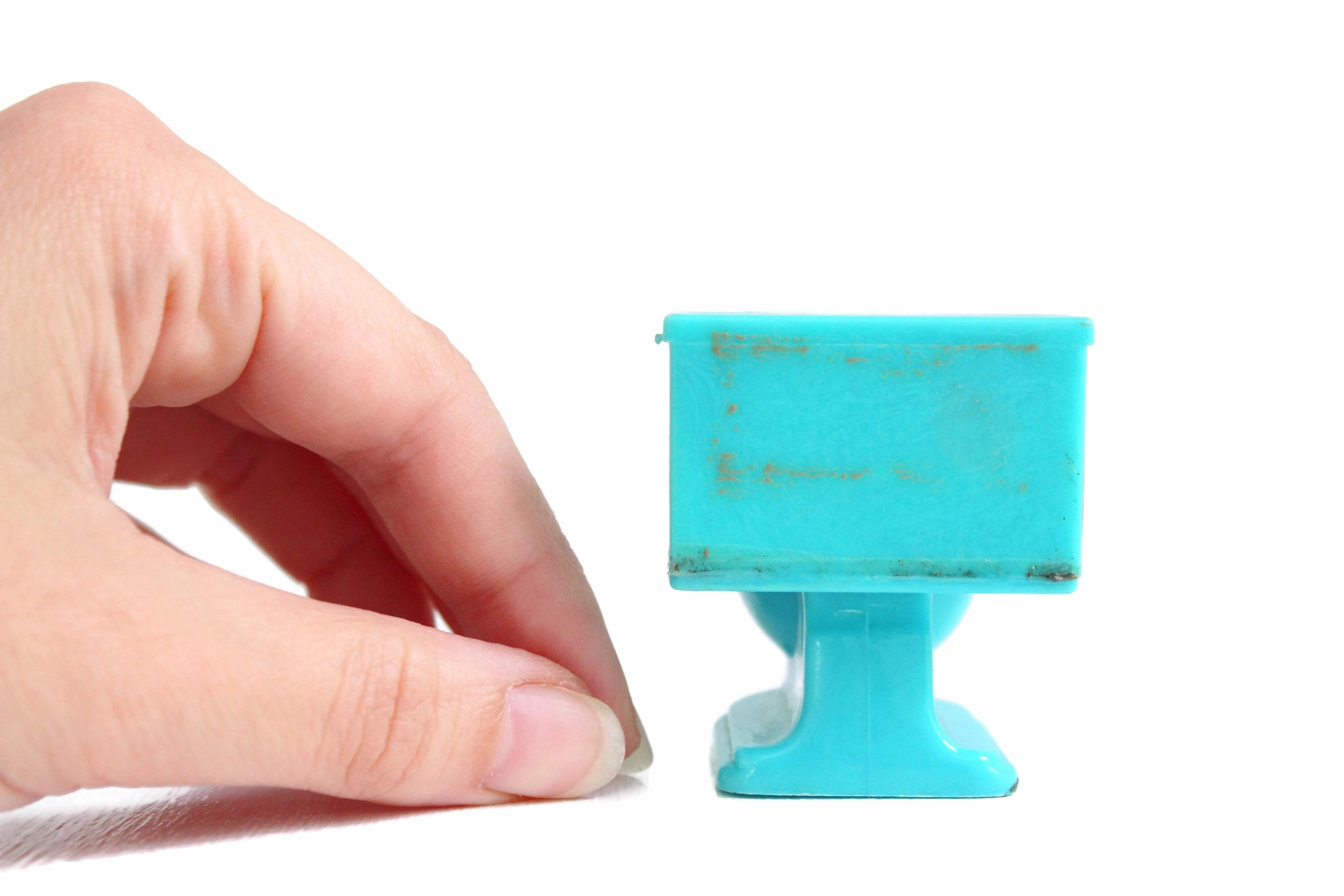 Vintage 1:12 Miniature Dollhouse Blue Plastic Toilet by Plasco