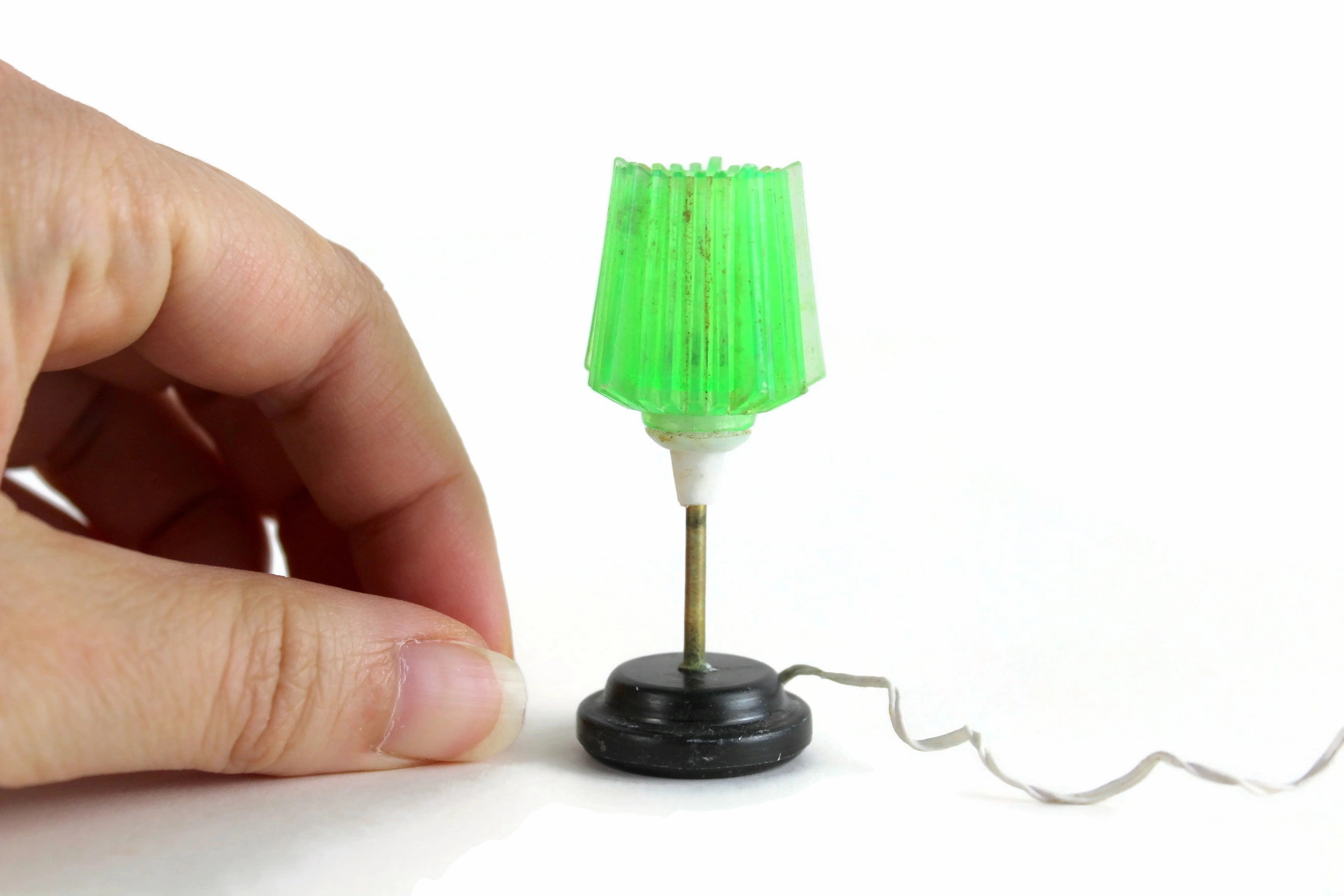 Vintage 1:12 Miniature Dollhouse Original Lundby Working Green 12V Plug-In Table Lamp