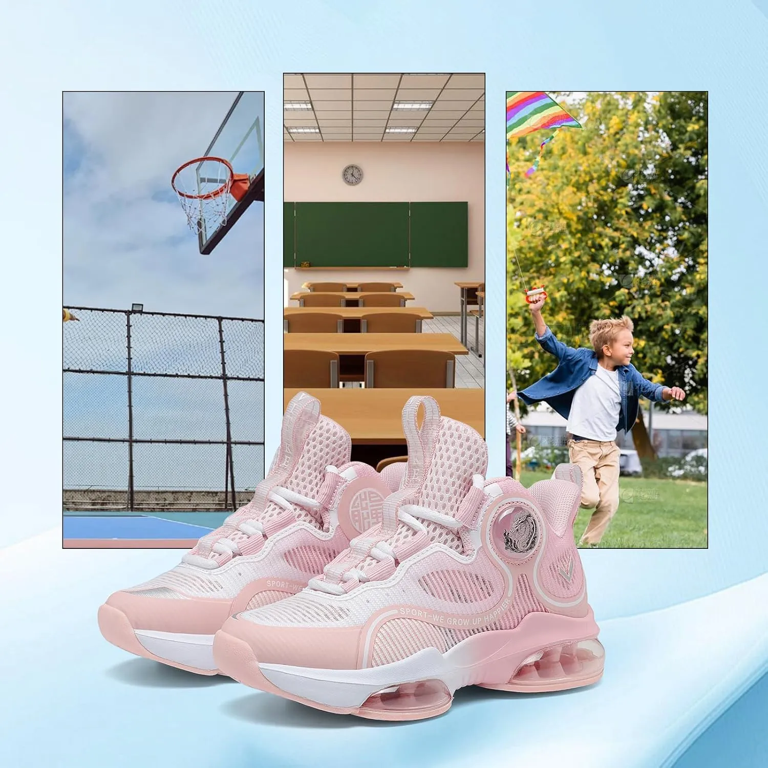 VITUOFLY Kids Basketball Shoes Boys Air Cushion Sneakers Girls Mid Top School Hoops Shoes Non-Slip Outdoor Sports Running Gym Comfortable Durable Little Kid/Big Kid