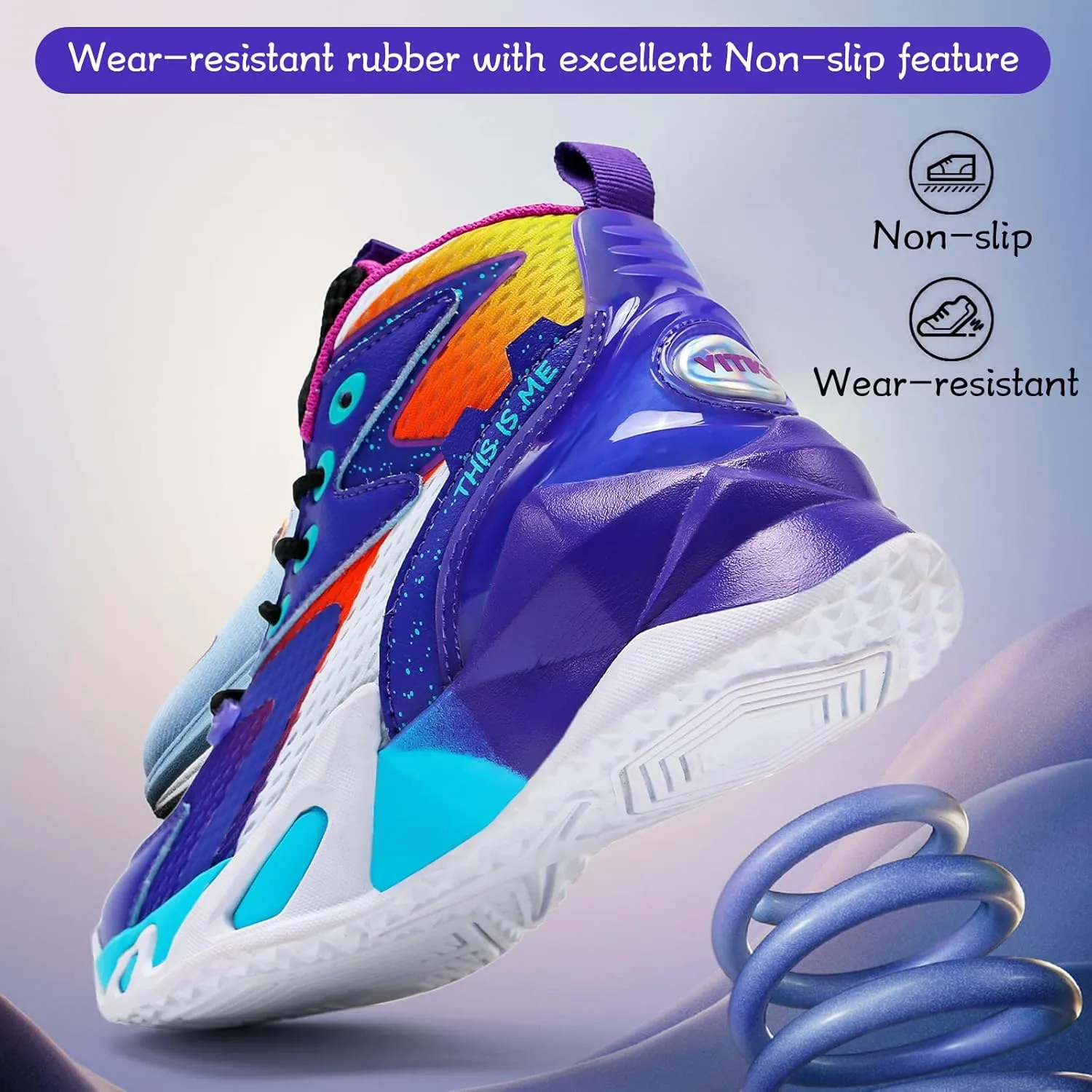 VITUOFLY Kids Basketball Shoes Boys Air Cushion Sneakers Girls Mid Top School Hoops Shoes Non-Slip Outdoor Sports Running Gym Comfortable Durable Little Kid/Big Kid