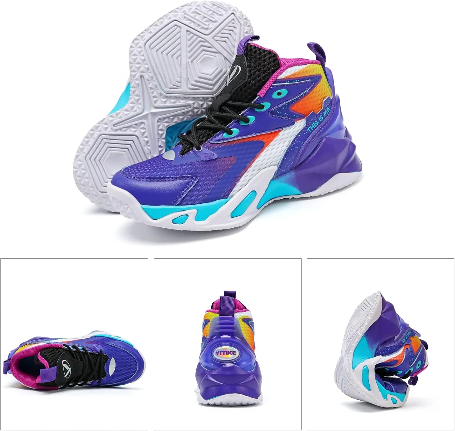 VITUOFLY Kids Basketball Shoes Boys Air Cushion Sneakers Girls Mid Top School Hoops Shoes Non-Slip Outdoor Sports Running Gym Comfortable Durable Little Kid/Big Kid