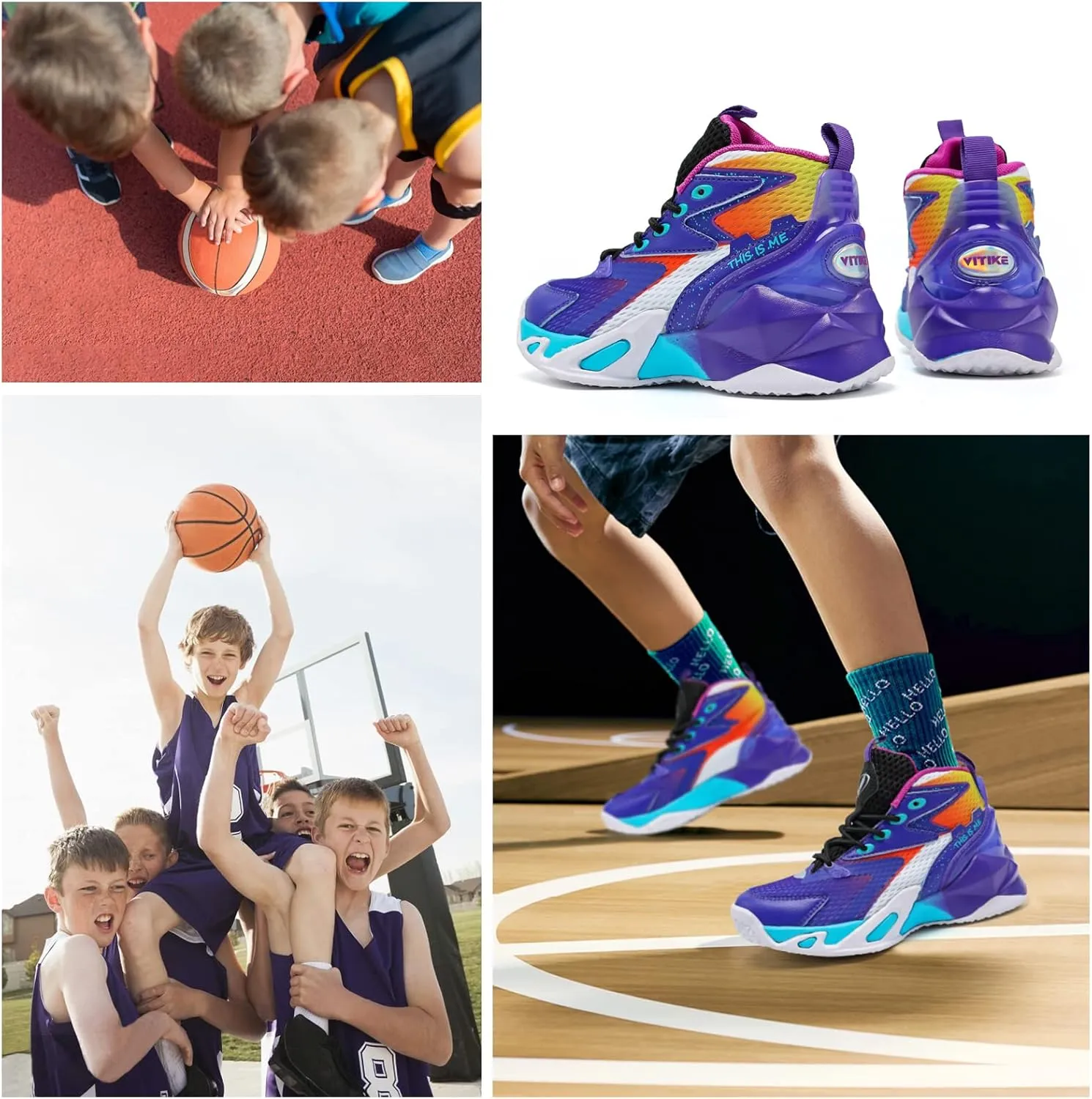 VITUOFLY Kids Basketball Shoes Boys Air Cushion Sneakers Girls Mid Top School Hoops Shoes Non-Slip Outdoor Sports Running Gym Comfortable Durable Little Kid/Big Kid