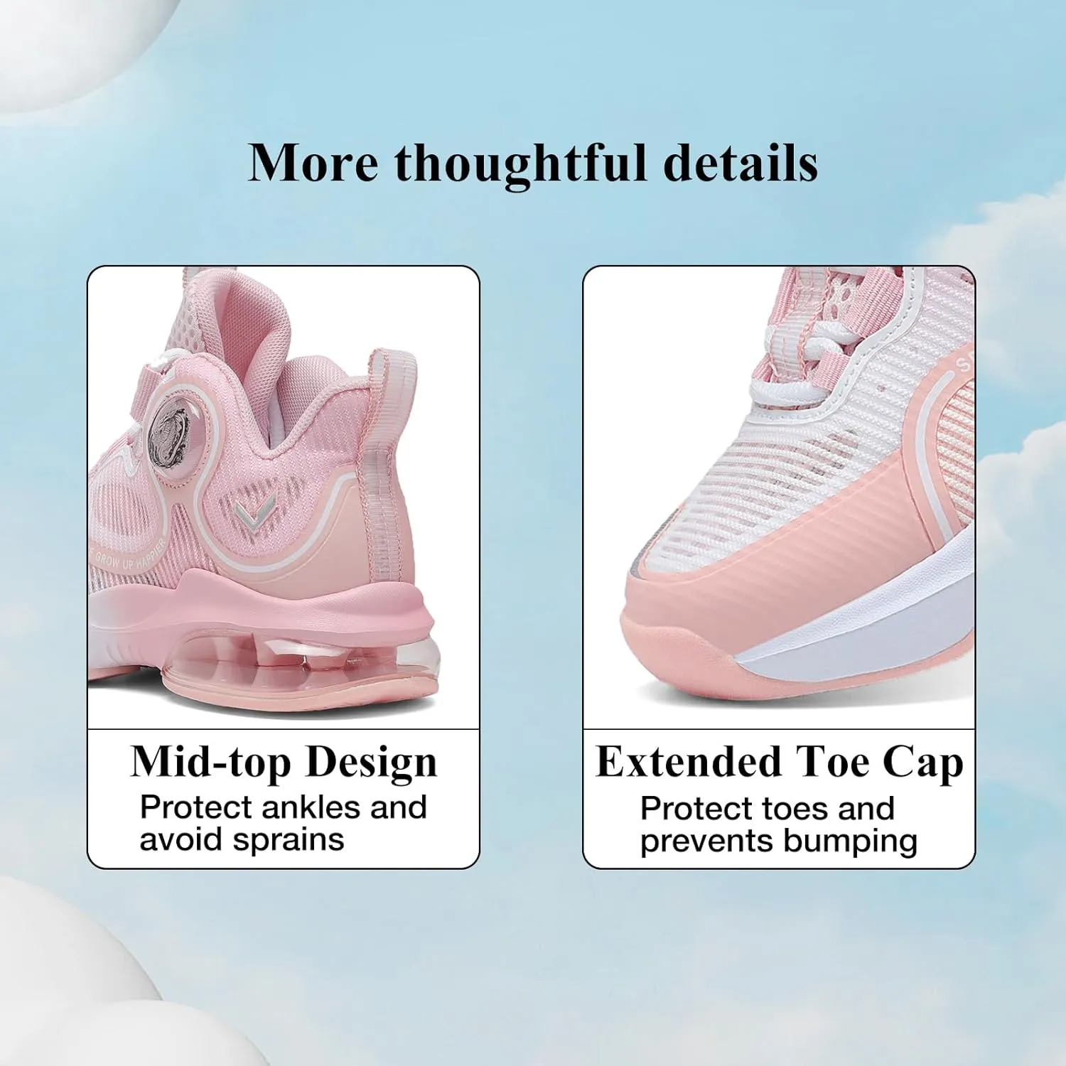VITUOFLY Kids Basketball Shoes Boys Air Cushion Sneakers Girls Mid Top School Hoops Shoes Non-Slip Outdoor Sports Running Gym Comfortable Durable Little Kid/Big Kid