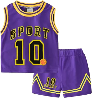 Volunboy Kids Sports Shorts Sets Boys Jerseys Tracksuit 2 Piece Basketball Performance Tank Top and Mesh Shorts Set