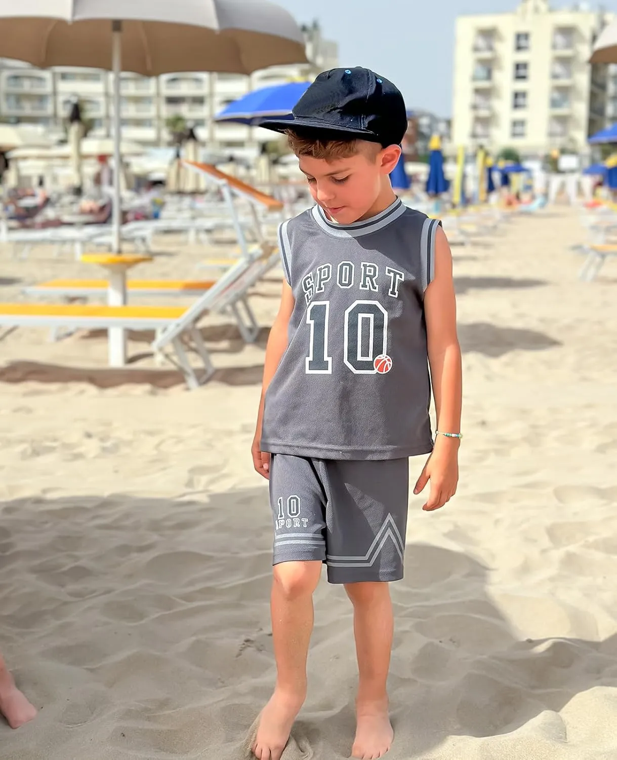 Volunboy Kids Sports Shorts Sets Boys Jerseys Tracksuit 2 Piece Basketball Performance Tank Top and Mesh Shorts Set