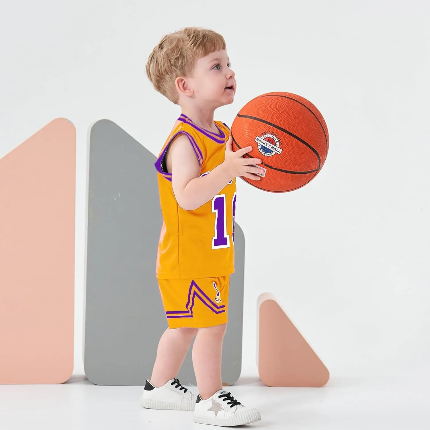 Volunboy Kids Sports Shorts Sets Boys Jerseys Tracksuit 2 Piece Basketball Performance Tank Top and Mesh Shorts Set