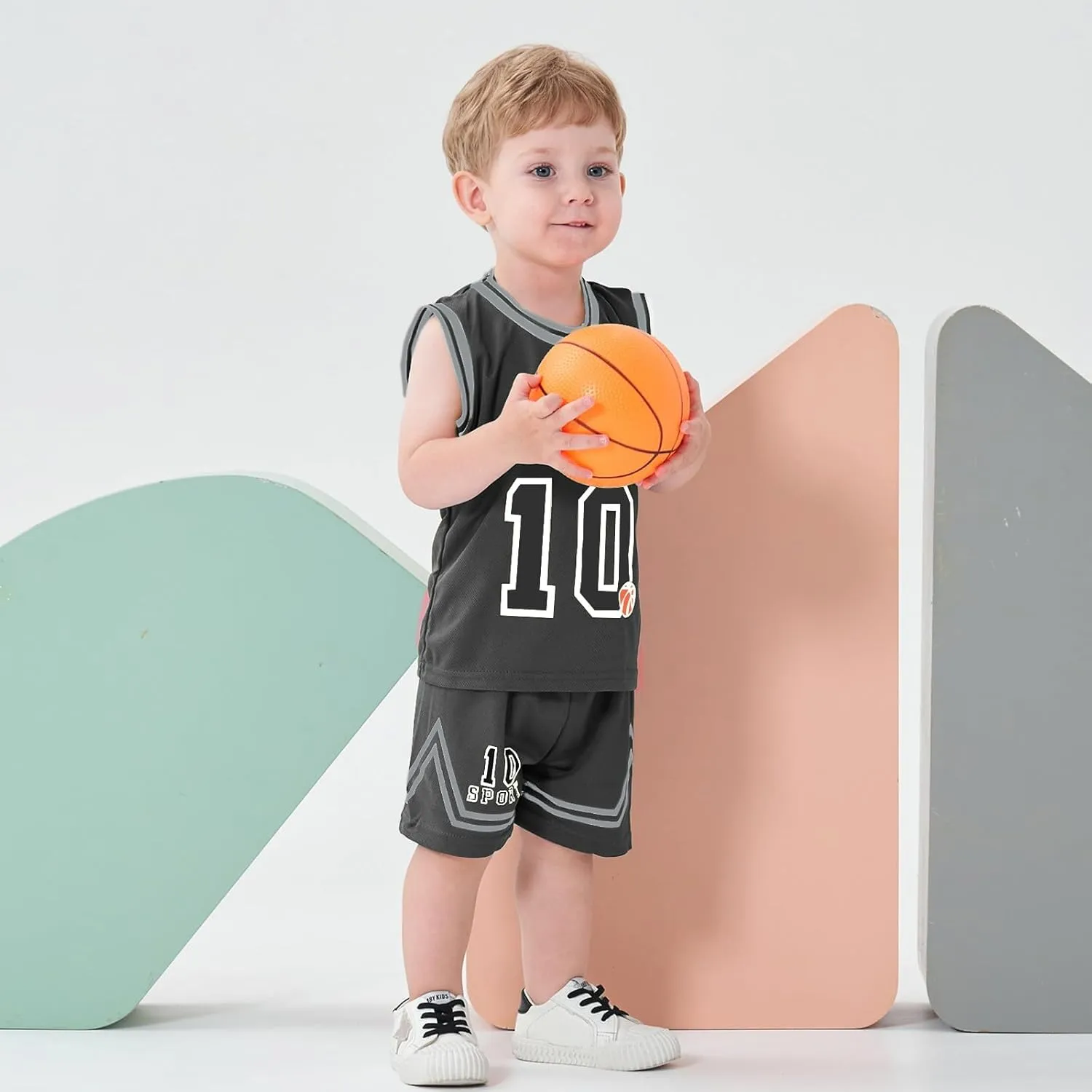 Volunboy Kids Sports Shorts Sets Boys Jerseys Tracksuit 2 Piece Basketball Performance Tank Top and Mesh Shorts Set
