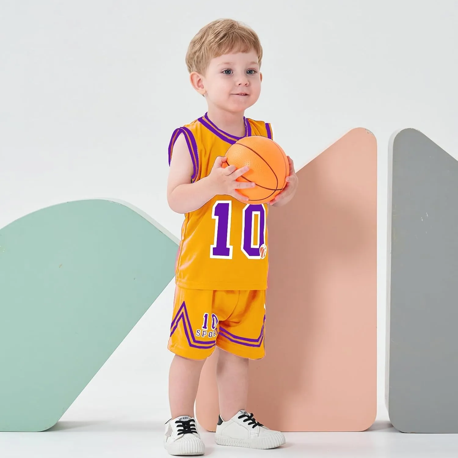 Volunboy Kids Sports Shorts Sets Boys Jerseys Tracksuit 2 Piece Basketball Performance Tank Top and Mesh Shorts Set