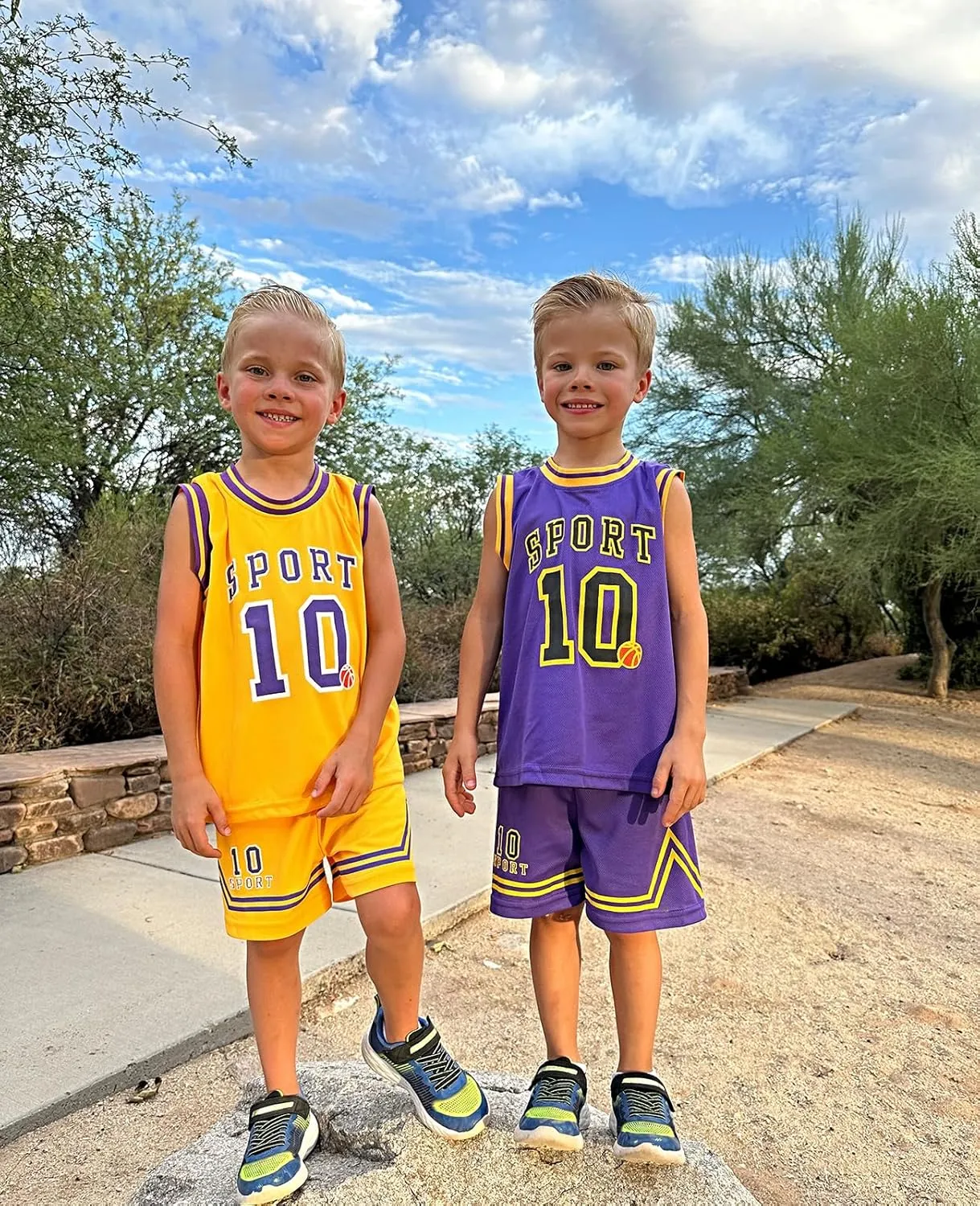 Volunboy Kids Sports Shorts Sets Boys Jerseys Tracksuit 2 Piece Basketball Performance Tank Top and Mesh Shorts Set