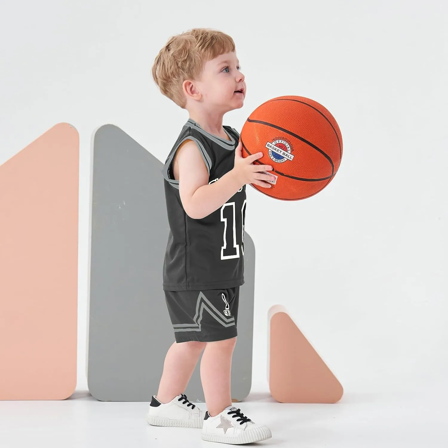 Volunboy Kids Sports Shorts Sets Boys Jerseys Tracksuit 2 Piece Basketball Performance Tank Top and Mesh Shorts Set