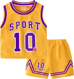 Volunboy Kids Sports Shorts Sets Boys Jerseys Tracksuit 2 Piece Basketball Performance Tank Top and Mesh Shorts Set