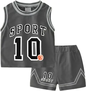 Volunboy Kids Sports Shorts Sets Boys Jerseys Tracksuit 2 Piece Basketball Performance Tank Top and Mesh Shorts Set