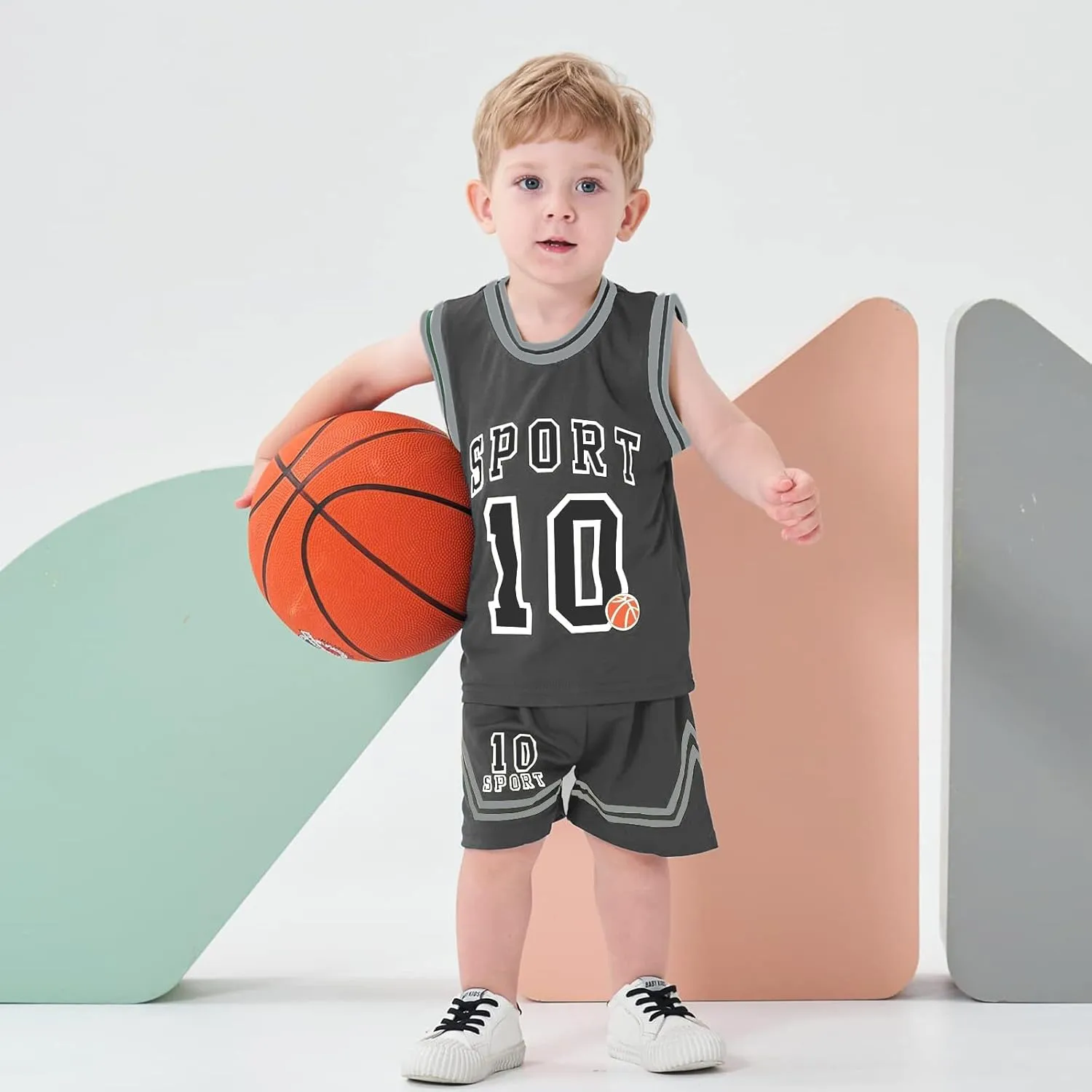 Volunboy Kids Sports Shorts Sets Boys Jerseys Tracksuit 2 Piece Basketball Performance Tank Top and Mesh Shorts Set